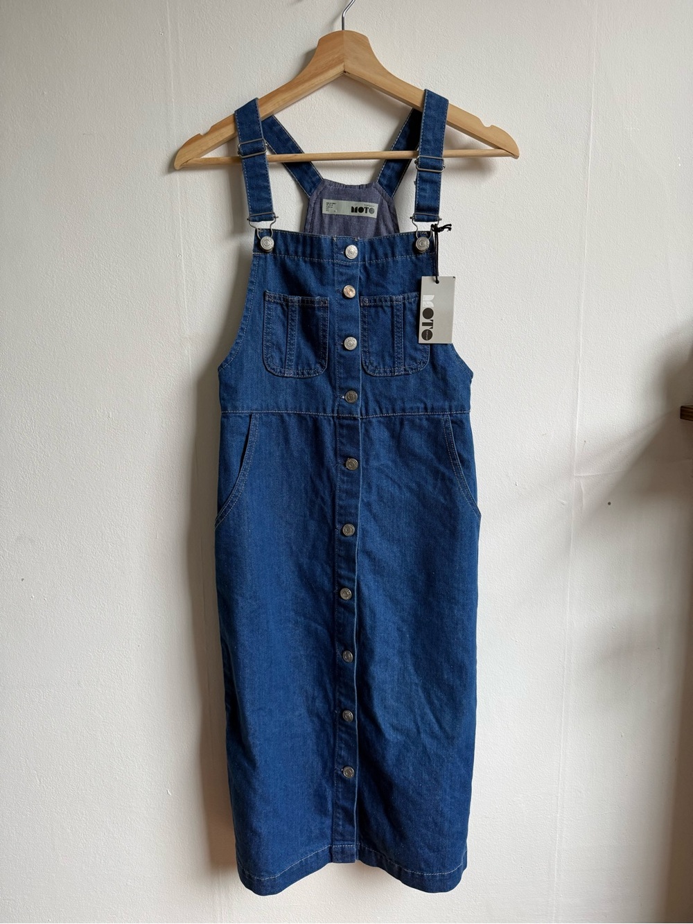 Topshop Blue Denim Button-Front Pinafore Dress
